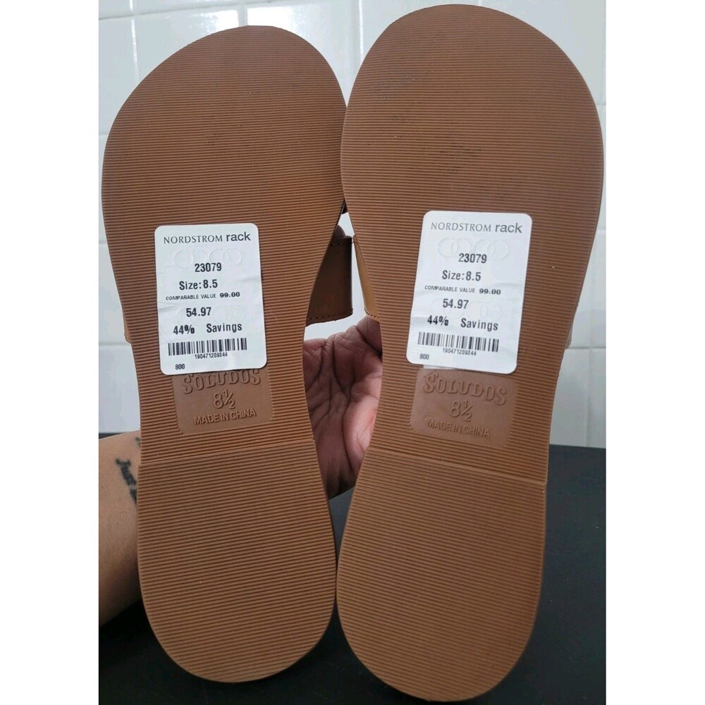 Soludos Shea Interlocking Leather Slide Tan Sandals Size 8.5 NWOB Minimalist - Picture 10 of 10